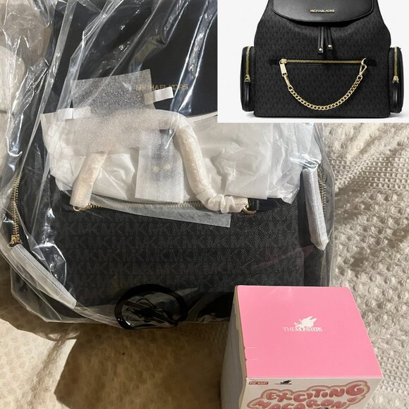 Michael Kors Jet Set Backpack Black with Gold Chain and LABUBU MACARON Bundle - Picture 5 of 9